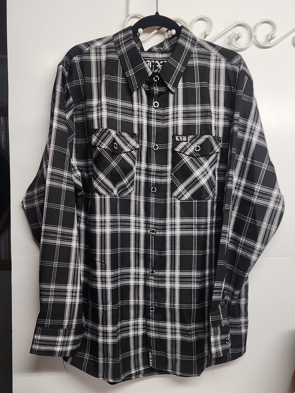 LXB Black & White Plaid Long-Sleeve Dope Sh-- For The Counter Culture Sz L